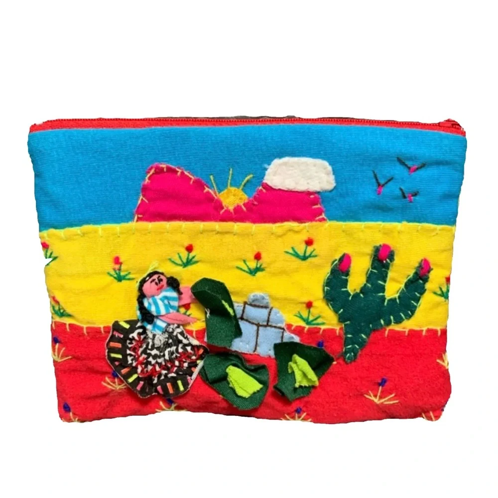 Vintage Aztec Adobe Mini Pouch Bag 5”x7”